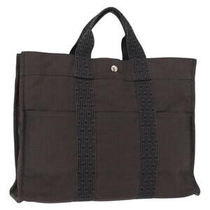 HERMES Her Line MM Hand Bag Canvas Gray Auth fm4937